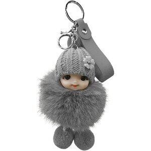 ✨ Generic Keychain Women Grey Beautiful Living Doll Charm Pendant Backpack Gift